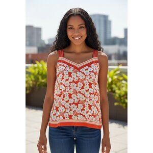 Lauren Conrad Floral S Sleeveless Top Strappy Back Boho Chic Neckline Orange